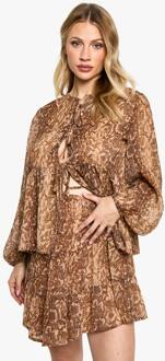 Zwangerschapsrok Met Elastische Taille, Chiffon En Slangprint Gelaagde Mini-Rok, Brown - 38