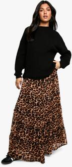 Zwangerschapsrok Met Elastische Tailleband, Chiffon, Luipaardprint En Gelaagde Maxi-Rok, Leopard - 38