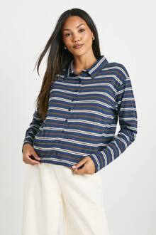 Zwangerschapsrugbyshirt Met Kraag, Gestreept En Getailleerd, Navy - 44