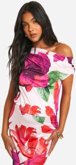 Zwangerschapstop Met Bloemenprint, Slinky En Asymmetrische Halslijn, Pink - 40