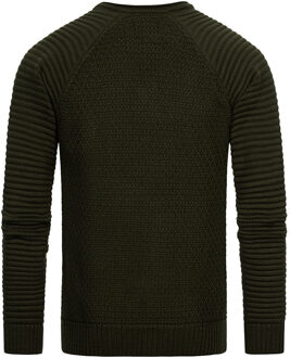 Zware biker Chunky trui met ronde hals Kaki - 3XL