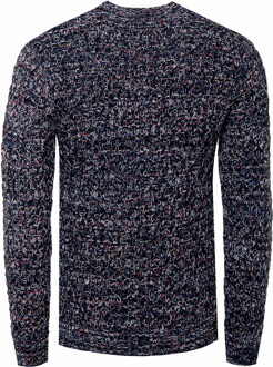 Zware contrasterende grof gebreide ronde hals trui Blauw - 2XL