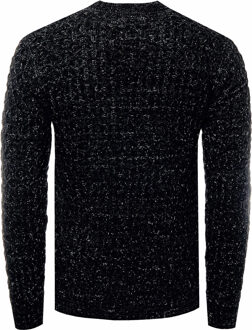 Zware contrasterende grof gebreide ronde hals trui Zwart - 2XL