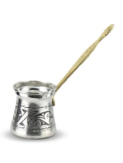 Zware Geborduurde Antieke Cast Koperen Koffiepot Voor 4 Personen (906)