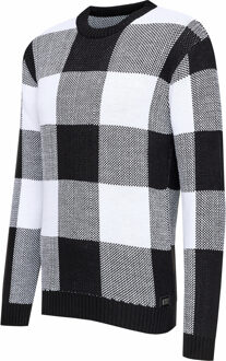 Zware geruite contrasterende grof gebreide trui - maat 2XL Zwart/wit