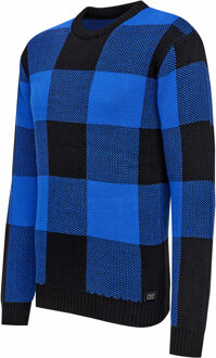 Zware geruite contrasterende grof gebreide trui - maat XL Zwart