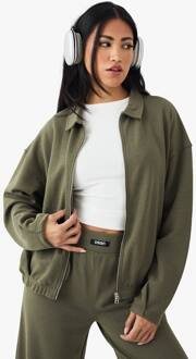 Zware Interlock Sweatshirt Met Kraag En Ritssluiting, Washed Khaki