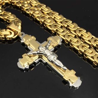 Zware Kruisbeeld Jesus Cross Ketting Rvs Christs Hanger Gold Byzantijnse Mannen Kettingen Sieraden 24"