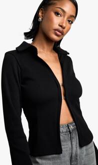 Zware Rb Top Met Kraag En Lange Mouwen, Black - 42