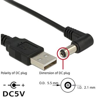 Zwart 90 Hoek Pc Usb Male Naar 5V Dc 3.5*1.35Mm Connector Extension Power Cord Kabel Adapter 5.5*2.1Mm Naar Usb Datum Lijn 2.5*0.7Mm Elbow dc plug 2.1