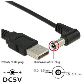 Zwart 90 Hoek Pc Usb Male Naar 5V Dc 3.5*1.35Mm Connector Extension Power Cord Kabel Adapter 5.5*2.1Mm Naar Usb Datum Lijn 2.5*0.7Mm Elbow dc plug 2.5