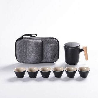 Zwart Aardewerk Draagbare Reizen Thee Set Set Eenvoudige Outdoor Huishoudelijke Steengoed Reizen Cup Kung Fu Thee Set Thee Cup een pot en six cups