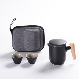 Zwart Aardewerk Draagbare Reizen Thee Set Set Eenvoudige Outdoor Huishoudelijke Steengoed Reizen Cup Kung Fu Thee Set Thee Cup een pot en two cups