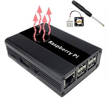 Zwart Aluminium Case voor Raspberry Pi 3 B + met Koelventilator Beschermende Shell Compatibel met Raspberry 2 B +