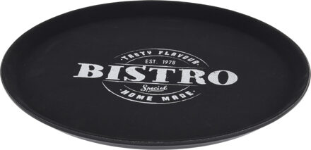 Zwart anti-slip dienblad kunststof 36 cm bistro special - Dienbladen