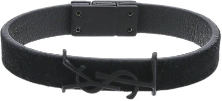 Zwart Armband met Logo Plaque Saint Laurent , Black , Heren