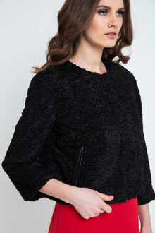 Zwart Astrakan-jasje met plooidetail - maat EU 42 / UK 14