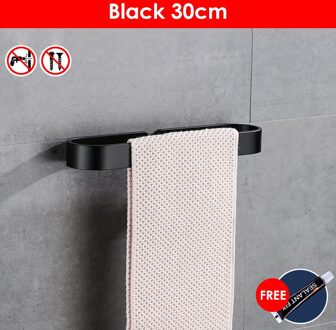 Zwart Badhanddoek Houder Badkamer Handdoekenrek Geen Punch Handdoek Rail Rack Handdoek Houder Badkamer Opslag Plank 30cmBlack