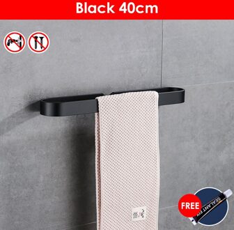 Zwart Badhanddoek Houder Badkamer Handdoekenrek Geen Punch Handdoek Rail Rack Handdoek Houder Badkamer Opslag Plank 40cmBlack