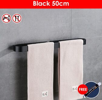 Zwart Badhanddoek Houder Badkamer Handdoekenrek Geen Punch Handdoek Rail Rack Handdoek Houder Badkamer Opslag Plank 50cmBlack