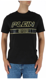 Zwart Bedrukt Katoenen T-shirt Plein Sport , Black , Heren - Xl,L,M,S