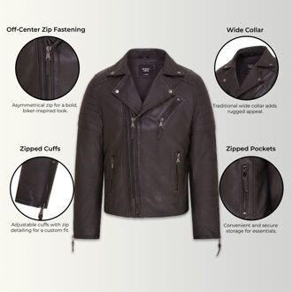 Zwart Brando leren bikerjack met dubbele kruisrits voor heren - Fagernes - maat M