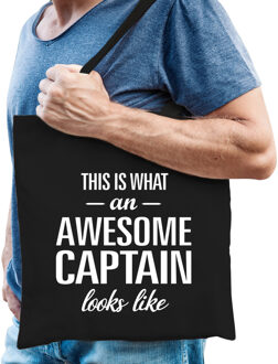 Zwart cadeau tas awesome captain / geweldige kapitein voor dames en heren - Feest Boodschappentassen