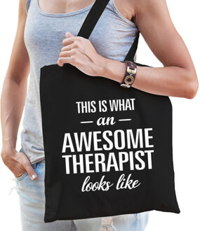 Zwart cadeau tas awesome therapist / geweldige therapeut voor dames en heren - Feest Boodschappentassen