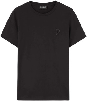 Zwart Crew Neck T-Shirt met Geborduurd D Logo Dondup , Black , Dames - L,M,S