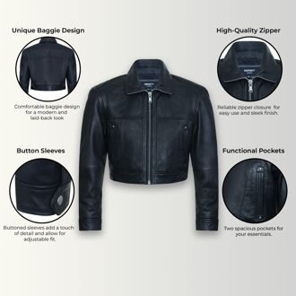 Zwart cropped leren bikerjack voor dames - Dubai - EU 46 / UK 18