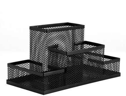 Zwart Cube Metalen Stand Mesh Stijl Pen Potlood Heerser Houder Bureau Organizer Opslag