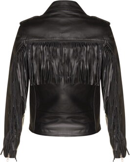Zwart dames bikerjack met franjes en kwastjes - Sevilla - maat EU 46 / UK 18