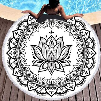 Zwart En Wit Bohemian Mandala Digital Print Zomer Ronde Strand Deken Strand Oefening Yoga Mat Met Omzoomd Badhanddoek 5