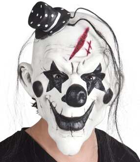 Zwart en wit latex psychopaat masker met haren - Maskers > Half maskers