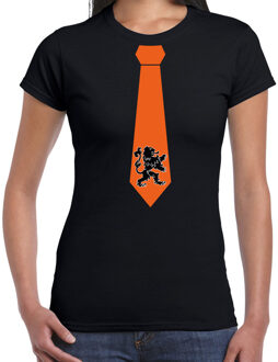 Zwart fan shirt / kleding Holland oranje leeuw stropdas EK/ WK voor dames XL - Feestshirts