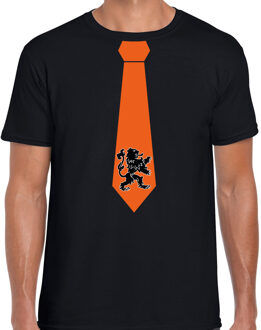 Zwart fan shirt / kleding Holland oranje leeuw stropdas EK/ WK voor heren L - Feestshirts