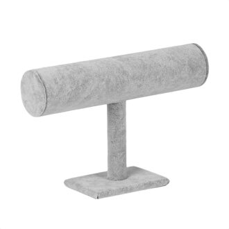 Zwart Fluwelen/Lederen T Bar Rack Organizer Hard Stand Houder Voor Armband Ketting Horloge Mode Sieraden Display & 7 Velvet grijs