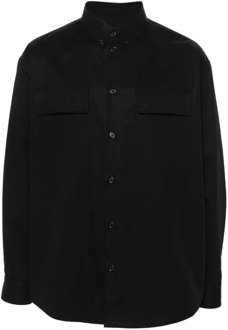 Zwart Geborduurd Overshirt Off White , Black , Heren - L,M,S