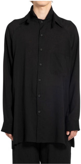 Zwart Gedrapeerd Lawn Overhemd Yohji Yamamoto , Black , Heren