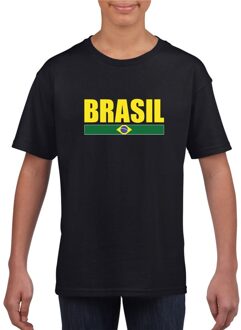 Zwart / geel Brazilie supporter t-shirt voor kinderen XS (110-116)