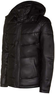 Zwart gewatteerd warm bomberjack met capuchon van pufferleer - 2XL