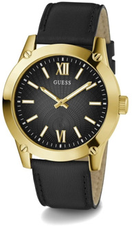 Zwart Goud Crescent Leren Horloge Guess , Yellow , Heren - ONE Size