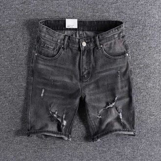 Zwart Grijs Kat Met Gaten Jeugd Capri Zomer Jeans Shorts Eenvoudige Shorts 0260 28