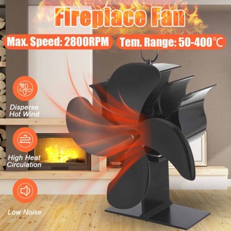 Zwart Haard 4 Blades Warmte Aangedreven Hout Brander Kachel Fan Brandhout Kachel Hete Lucht Verwarming Ventilator Voor Oven Houtkachel fans Voor Thuis