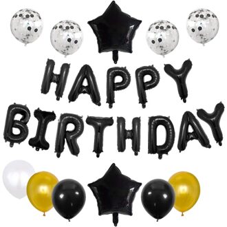 Zwart Happy Birthday Ballonnen Party Decor Letters Ballonnen + Giant Star Folie En Confetti Ballonnen + Latex Ballonnen