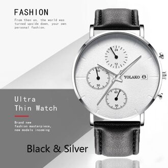 Zwart Heren Horloge Mode Luxe Mannen Quartz Horloge Automatische Kalender Horloge Business Casual Lederen Mesh Horloge Klok L zwart zilver