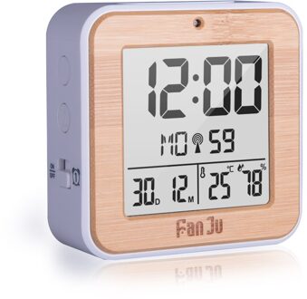 Zwart/Hout DCF Digitale Wekker Thermometer Hygrometer Bureau Tafel Klokken 2 Dagelijkse Alarmen Functie Automatische Backlight Wood