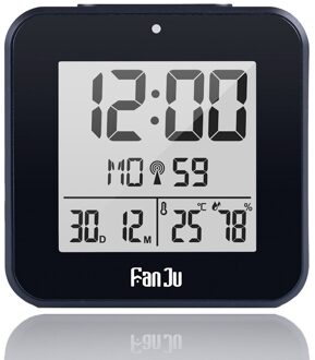 Zwart/Hout DCF Digitale Wekker Thermometer Hygrometer Bureau Tafel Klokken 2 Dagelijkse Alarmen Functie Automatische Backlight