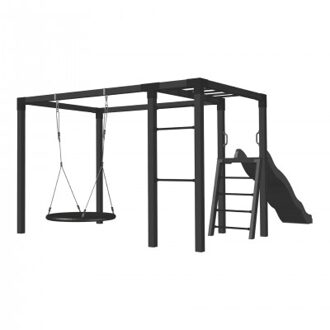 Zwart Houten Pergola 340 x 198 CM Met Nestschommel en Glijbaan Black