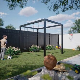 Zwart Houten Rechthoekige Pergola 268 x 198 CM Met Dubbele Schommel Black